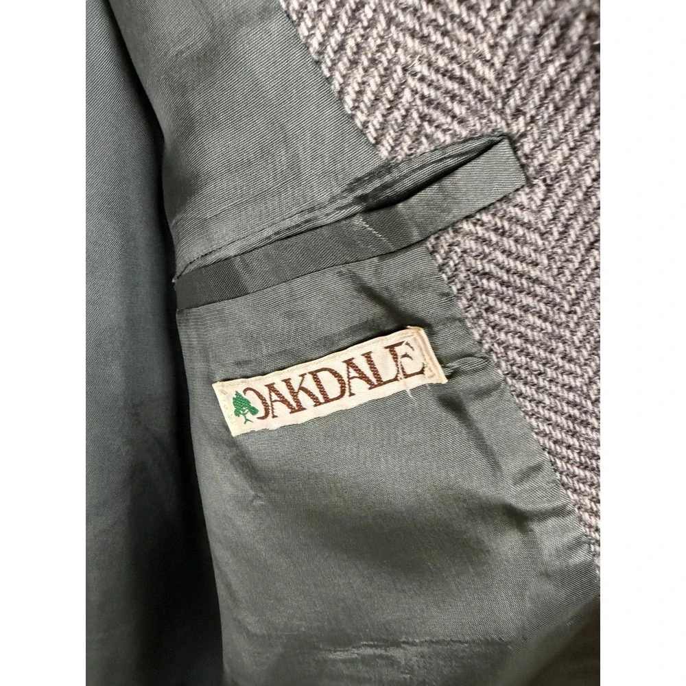 Vintage Bespoke‎ Mens Grey Herringbone Wool Blend Blazer Sport Coat Size 50 USA